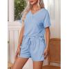Ekouaer Pajamas Set Women’s Short Sleeve 2 Piece PJ Sets V Neck Comfy Sleepwear Loungewear with Pockets S-XXL(Clear Blue)