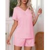 Ekouaer Pajamas Set Women’s Short Sleeve 2 Piece PJ Sets V Neck Comfy Sleepwear Loungewear with Pockets S-XXL(Deep Pink)