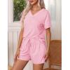Ekouaer Pajamas Set Women’s Short Sleeve 2 Piece PJ Sets V Neck Comfy Sleepwear Loungewear with Pockets S-XXL(Deep Pink)