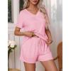 Ekouaer Pajamas Set Women’s Short Sleeve 2 Piece PJ Sets V Neck Comfy Sleepwear Loungewear with Pockets S-XXL(Deep Pink)