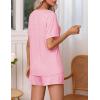Ekouaer Pajamas Set Women’s Short Sleeve 2 Piece PJ Sets V Neck Comfy Sleepwear Loungewear with Pockets S-XXL(Deep Pink)