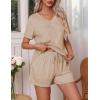 Ekouaer Pajamas Set Women’s Short Sleeve 2 Piece PJ Sets V Neck Comfy Sleepwear Loungewear with Pockets S-XXL(Khika)