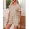 Ekouaer Pajamas Set Women’s Short Sleeve 2 Piece PJ Sets V Neck Comfy Sleepwear Loungewear with Pockets S-XXL(Khika)