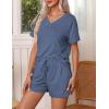 Ekouaer Pajamas Set Women’s Short Sleeve 2 Piece PJ Sets V Neck Comfy Sleepwear Loungewear with Pockets S-XXL(Navy Blue)