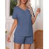 Ekouaer Pajamas Set Women’s Short Sleeve 2 Piece PJ Sets V Neck Comfy Sleepwear Loungewear with Pockets S-XXL(Navy Blue)