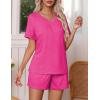 Ekouaer Pajamas Set Women’s Short Sleeve 2 Piece PJ Sets V Neck Comfy Sleepwear Loungewear with Pockets S-XXL(Rose Red)