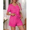 Ekouaer Pajamas Set Women’s Short Sleeve 2 Piece PJ Sets V Neck Comfy Sleepwear Loungewear with Pockets S-XXL(Rose Red)