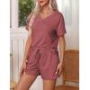 Ekouaer Pajamas Set Women’s Short Sleeve 2 Piece PJ Sets V Neck Comfy Sleepwear Loungewear with Pockets S-XXL(Wine)