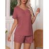 Ekouaer Pajamas Set Women’s Short Sleeve 2 Piece PJ Sets V Neck Comfy Sleepwear Loungewear with Pockets S-XXL(Wine)