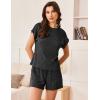 Ekouaer Pajamas Set for Women 2 Piece Pjs Ribbed Knit Lounge Set Cap Sleeve Loungewear Sleepwear S-XXL(Black)