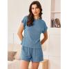 Ekouaer Pajamas Set for Women 2 Piece Pjs Ribbed Knit Lounge Set Cap Sleeve Loungewear Sleepwear S-XXL(Blue)