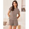 Ekouaer Pajamas Set for Women 2 Piece Pjs Ribbed Knit Lounge Set Cap Sleeve Loungewear Sleepwear S-XXL(Brown)