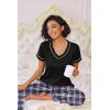 Ekouaer Pajamas for Women Set 2 Piece Lounge Set Soft Pajama Sets Short Sleeve and Pants Pj Sets Loose Sleepwear with Pockets(Bleu and Red Plaid)