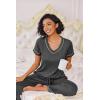 Ekouaer Pajamas for Women Set 2 Piece Lounge Set Soft Pajama Sets Short Sleeve and Pants Pj Sets Loose Sleepwear with Pockets(Deep Grey)