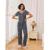 Ekouaer Pajamas for Women Set 2 Piece Lounge Set Soft Pajama Sets Short Sleeve and Pants Pj Sets Loose Sleepwear with Pockets(Grey Flower)