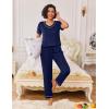 Ekouaer Pajamas for Women Set 2 Piece Lounge Set Soft Pajama Sets Short Sleeve and Pants Pj Sets Loose Sleepwear with Pockets(Navy Blue)