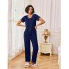 Ekouaer Pajamas for Women Set 2 Piece Lounge Set Soft Pajama Sets Short Sleeve and Pants Pj Sets Loose Sleepwear with Pockets(Navy Blue)