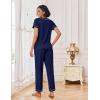 Ekouaer Pajamas for Women Set 2 Piece Lounge Set Soft Pajama Sets Short Sleeve and Pants Pj Sets Loose Sleepwear with Pockets(Navy Blue)