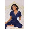 Ekouaer Pajamas for Women Set 2 Piece Lounge Set Soft Pajama Sets Short Sleeve and Pants Pj Sets Loose Sleepwear with Pockets(Navy Blue)
