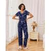 Ekouaer Pajamas for Women Set 2 Piece Lounge Set Soft Pajama Sets Short Sleeve and Pants Pj Sets Loose Sleepwear with Pockets(Navy Blue Flower)