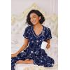 Ekouaer Pajamas for Women Set 2 Piece Lounge Set Soft Pajama Sets Short Sleeve and Pants Pj Sets Loose Sleepwear with Pockets(Navy Blue Flower)