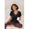 Ekouaer Pajamas for Women Set 2 Piece Lounge Set Soft Pajama Sets Short Sleeve and Pants Pj Sets Loose Sleepwear with Pockets(Red Plaid)