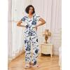 Ekouaer Pajamas for Women Set 2 Piece Lounge Set Soft Pajama Sets Short Sleeve and Pants Pj Sets Loose Sleepwear with Pockets(White and Blue Flower)