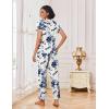 Ekouaer Pajamas for Women Set 2 Piece Lounge Set Soft Pajama Sets Short Sleeve and Pants Pj Sets Loose Sleepwear with Pockets(White and Blue Flower)