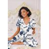 Ekouaer Pajamas for Women Set 2 Piece Lounge Set Soft Pajama Sets Short Sleeve and Pants Pj Sets Loose Sleepwear with Pockets(White and Blue Flower)