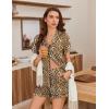 Ekouaer Pajamas for Women Set Button Up Pjs Short Sleeve Ruffle Sleepwear Notch Collar Bride Soft Pj Lounge Sets S-XXL(Brown Leopard)