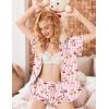 Ekouaer Pajamas for Women Set Button Up Pjs Short Sleeve Ruffle Sleepwear Notch Collar Bride Soft Pj Lounge Sets S-XXL(Pink Striped Teddy)