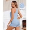 Ekouaer Ribbed Cami Pajamas Set 2 Piece Rib Knit Camisoles Pjs Racerback Tank Top with Shorts Lounge Sets for Women(Light Blue)