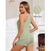 Ekouaer Ribbed Cami Pajamas Set 2 Piece Rib Knit Camisoles Pjs Racerback Tank Top with Shorts Lounge Sets for Women(Light Green)