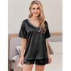 Ekouaer Satin Pajama Set for Women 2 piece Silky Pj Set Soft Short Sleeve Sleepwear Summer Loungewear, S-XXL(Black)