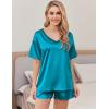 Ekouaer Satin Pajama Set for Women 2 piece Silky Pj Set Soft Short Sleeve Sleepwear Summer Loungewear, S-XXL(Blue Green)