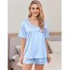Ekouaer Satin Pajama Set for Women 2 piece Silky Pj Set Soft Short Sleeve Sleepwear Summer Loungewear, S-XXL(Light Blue)
