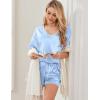 Ekouaer Satin Pajama Set for Women 2 piece Silky Pj Set Soft Short Sleeve Sleepwear Summer Loungewear, S-XXL(Light Blue)
