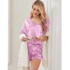 Ekouaer Satin Pajama Set for Women 2 piece Silky Pj Set Soft Short Sleeve Sleepwear Summer Loungewear, S-XXL(Mauve Red)