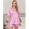 Ekouaer Satin Pajama Set for Women 2 piece Silky Pj Set Soft Short Sleeve Sleepwear Summer Loungewear, S-XXL(Mauve Red)