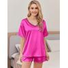 Ekouaer Satin Pajama Set for Women 2 piece Silky Pj Set Soft Short Sleeve Sleepwear Summer Loungewear, S-XXL(Rose Red)