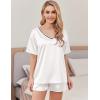 Ekouaer Satin Pajama Set for Women 2 piece Silky Pj Set Soft Short Sleeve Sleepwear Summer Loungewear, S-XXL(White)