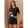 Ekouaer Short Sleeve Pajamas Set Ribbed Knit Lounge Sets for Women Pjs Shorts Set Two Piece Shorts Outfits Set(Black)