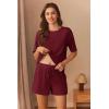 Ekouaer Short Sleeve Pajamas Set Ribbed Knit Lounge Sets for Women Pjs Shorts Set Two Piece Shorts Outfits Set(Burgundy)