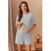 Ekouaer Short Sleeve Pajamas Set Ribbed Knit Lounge Sets for Women Pjs Shorts Set Two Piece Shorts Outfits Set(Light Gray)