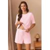 Ekouaer Short Sleeve Pajamas Set Ribbed Knit Lounge Sets for Women Pjs Shorts Set Two Piece Shorts Outfits Set(Light Pink)