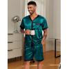 Ekouaer Silk Pajamas for Men Satin Pajama Shorts 2 Piece Button Down Pj Set V Neck Sleepwear Loungewear with Pockets S-XXL(Dark Green)
