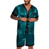 Ekouaer Silk Pajamas for Men Satin Pajama Shorts 2 Piece Button Down Pj Set V Neck Sleepwear Loungewear with Pockets S-XXL(Dark Green)
