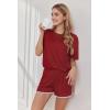 Ekouaer Soft Pajamas set for Women Loose Lounge Set Crew Neck T-Shirts Top and Sport Shorts Tracksuit with Pockets(Dark Red)