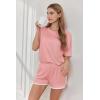 Ekouaer Soft Pajamas set for Women Loose Lounge Set Crew Neck T-Shirts Top and Sport Shorts Tracksuit with Pockets(Light Coral)