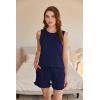 Ekouaer Women Lightweight Summer Pajama Soft Pj Set Sleepwear Tank Top Shorts with Pocket Loungewear Set S-XXL(Navy Blue)